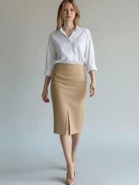 Dynamite Classic Camel Tan Pencil Skirt with Front Slit Size 4